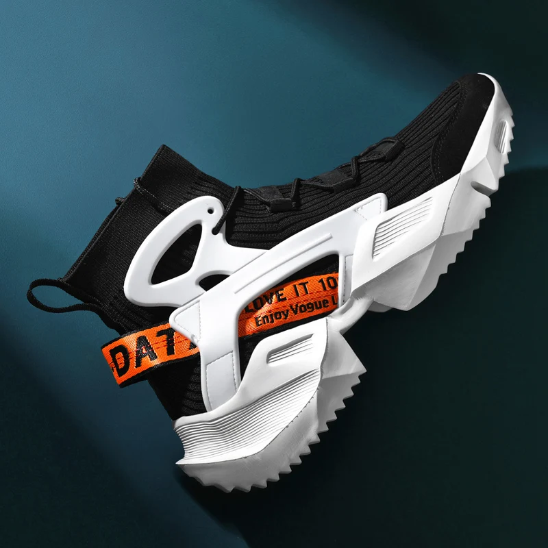 Adam Sneakers nefes kalın taban yumuşak moda erkek yüksekliği artan rahat uçan dokuma ayakkabı sönümleme açık koşu ayakkabıları