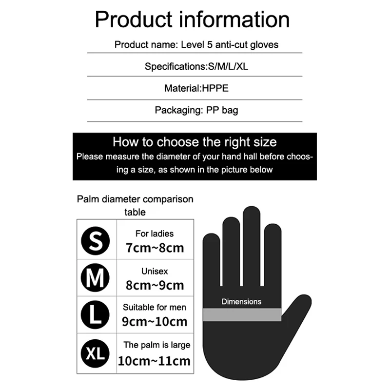 Security Protection Anti-Cut Gloves Cut Proof Stab Resistant Stainless Steel Wire Metal Mesh Butcher Cut-Resistant Work Gloves