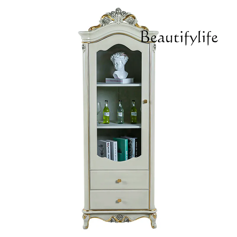 

French light luxury wine cabinet American retro solid wood locker European carved vertical cabinet