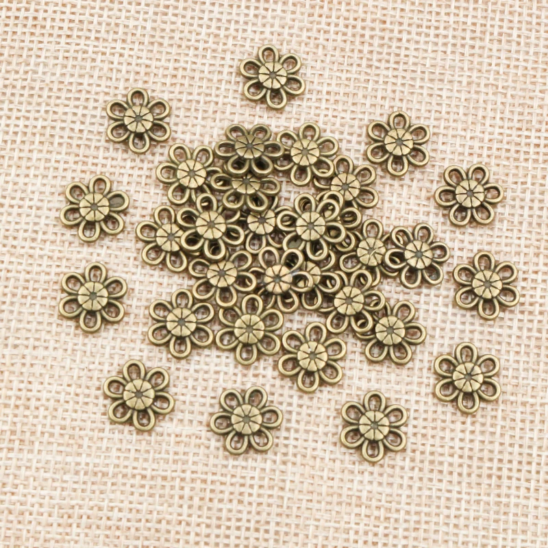 50pcs 11mm Antique Bronze Plated Flower Style Connector Handmade Charms Pendant:DIY for bracelet necklace