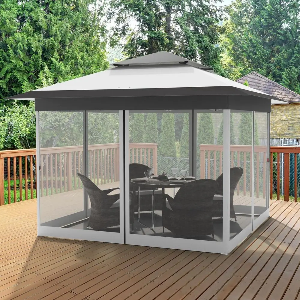 13ft Pop Up Gazebo, Outdoor Instant Canopy Tent w 4 Netting Sidewall amp Auto Extending Eave, Patio Gazebos Shelter w Mesh Wall,