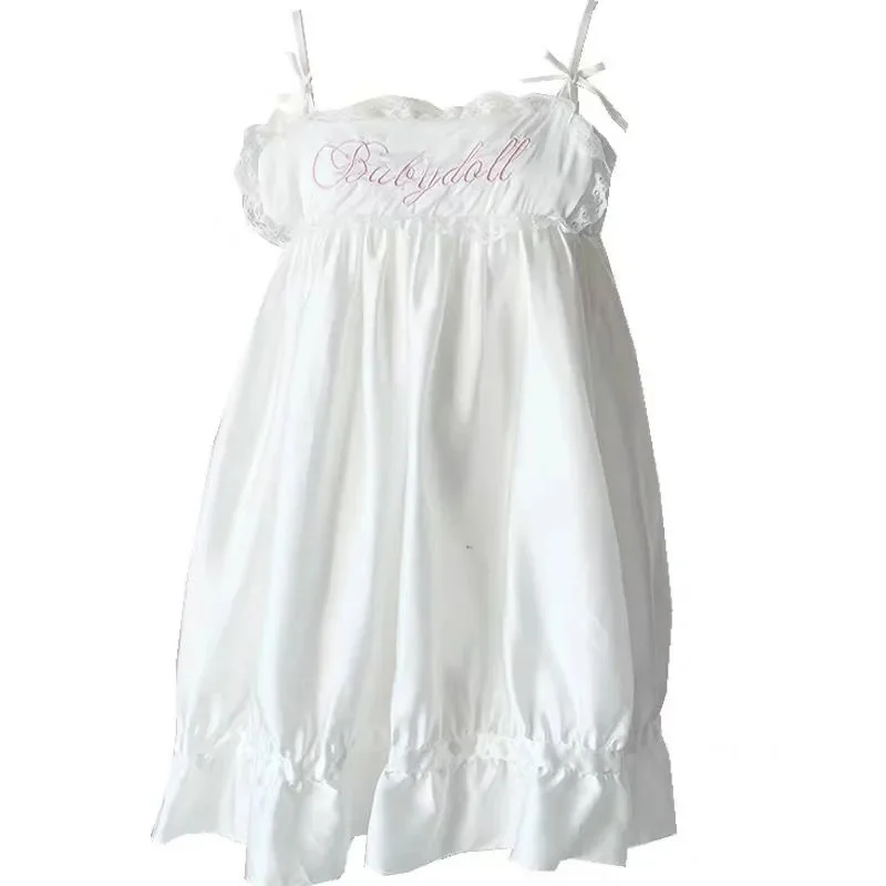 Kawaii Lolita Pajamas Mini Dress White Lace Straps Sleepshirts Girl Nigthgowns Teen Loungewear Junior Nightdress Christmas Gift