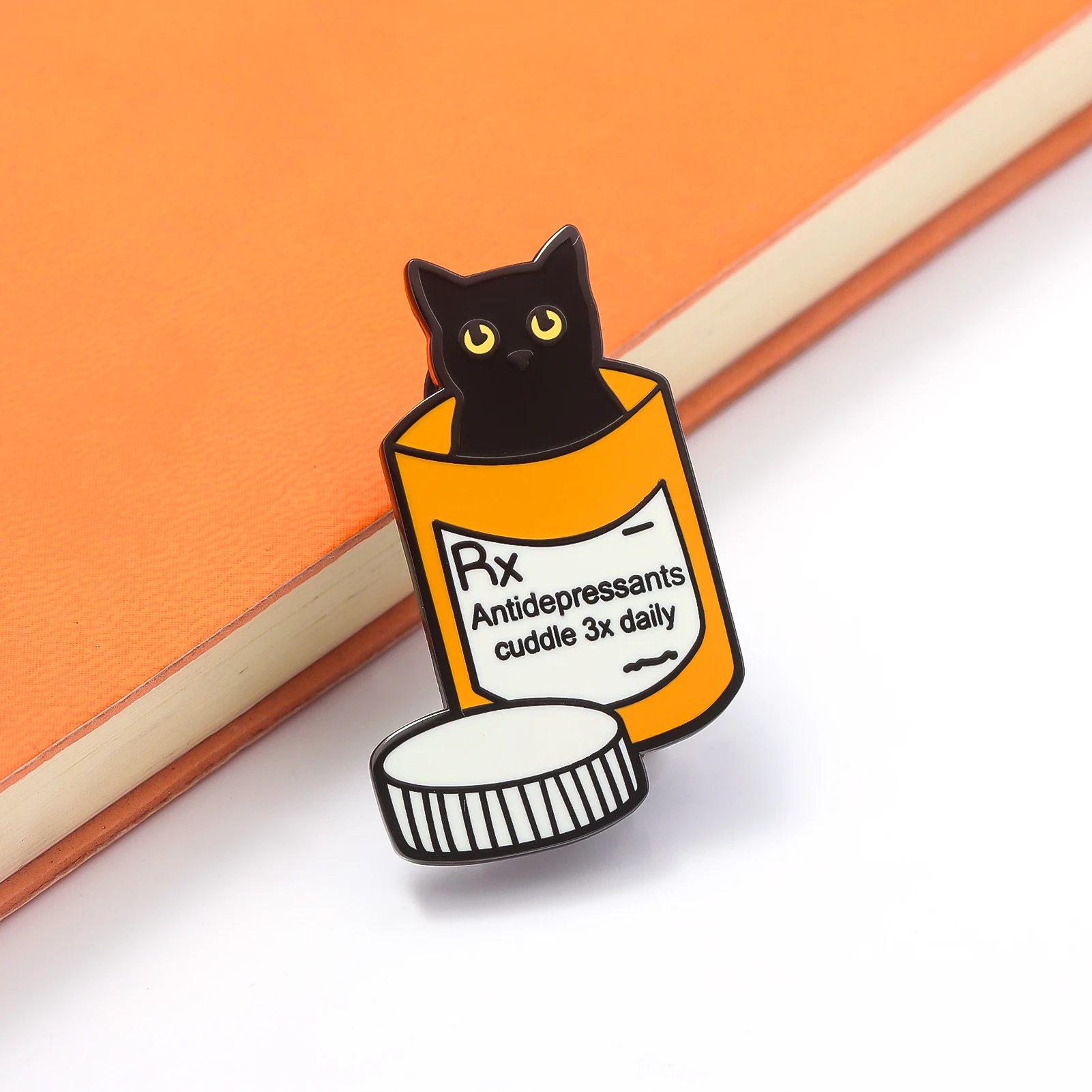 Black Cat Bottle Antidepressant Medical Prescription Brooch Cute Cartoon Black Cat Animal Pin Emotion Badge for Women Men Gifts