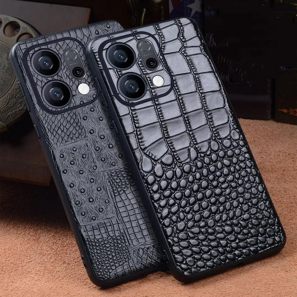 Genuine Cowhide Leather Crocodile Case for OPPO Reno14 Pro 14 Business Back Cover