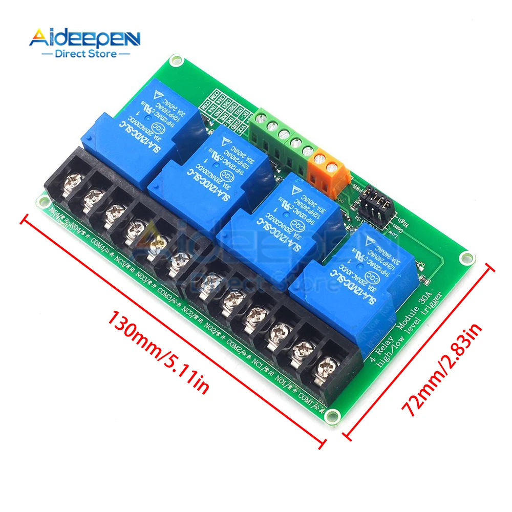 4 Channel Relay Module 30A With Optocoupler Isolation 5V 12V 24V Supports High and Low Triger Trigger PLC Automation Smart Home