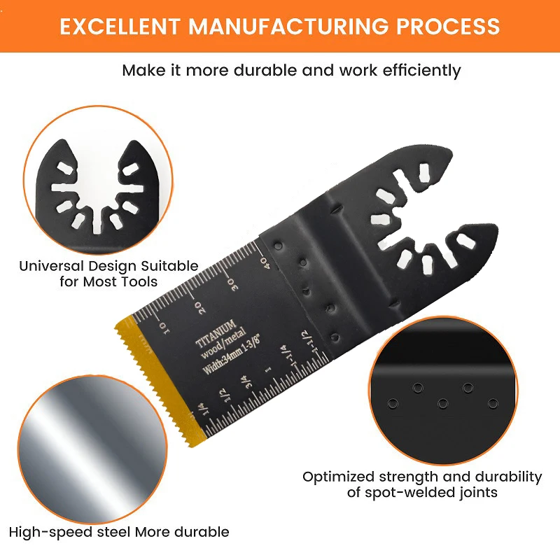 Lâminas de serra oscilante de titânio Multitool, Acessórios de madeira, Material rígido, Material metálico, 10mm, 20mm, 34mm, 45mm, 64mm, 88mm