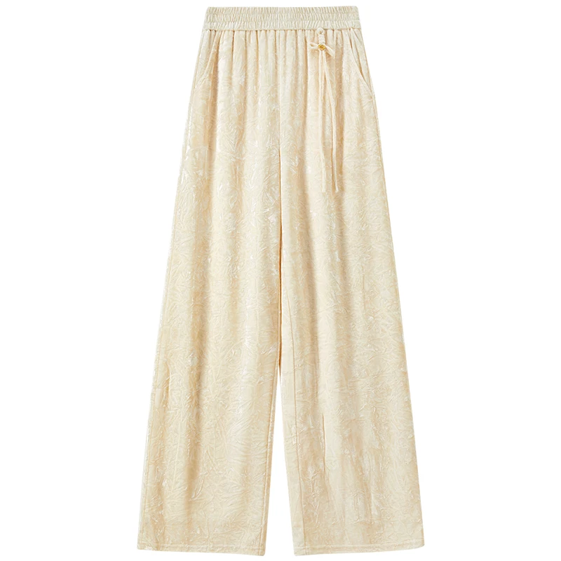 SENTUBILA Women's Long Straight Pants 2025 Chinese Style Etachable Pendant Velvet Wide Leg Trouser Winter Lady Bottoms 154KA4091