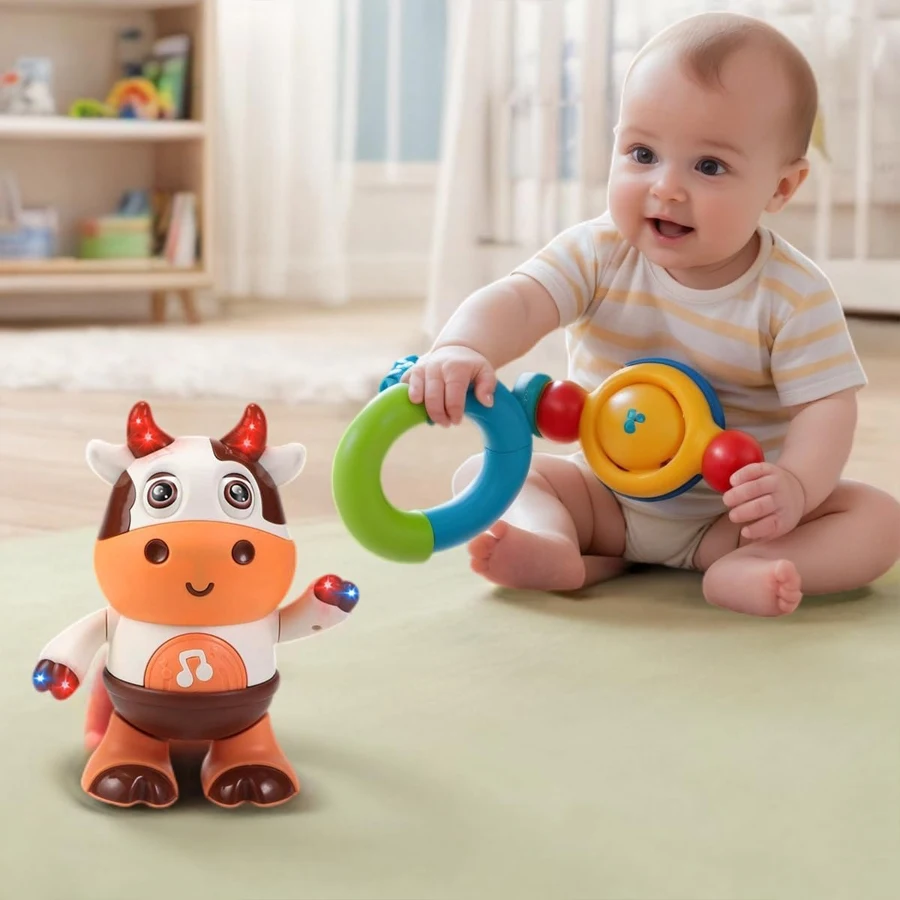Baby Dancing Cow Toy - Electric Music Plush Cow with Funny Songs and Moves, Baby Interactive Baby Toys, Cute Toddler Christmas G