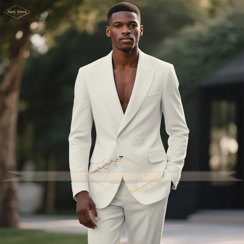 Sophisticated Beige 2PC Suit: Double Breasted Peak Lapel Design for Gala Parties and Special Occasions Slim Fit