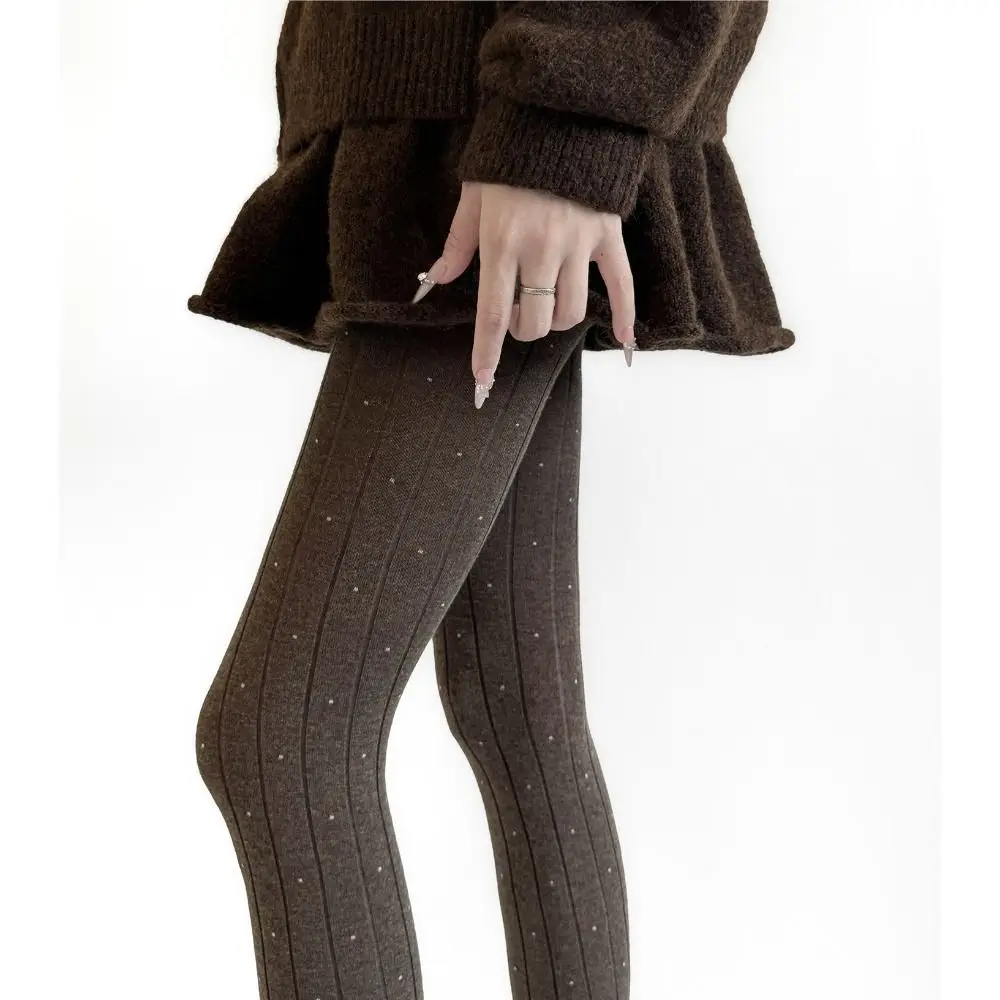 جوارب طويلة بنمط منقط أساسي، مادة قطنية مضلعة، جوارب عالية الفخذ، جوارب مريحة على الموضة