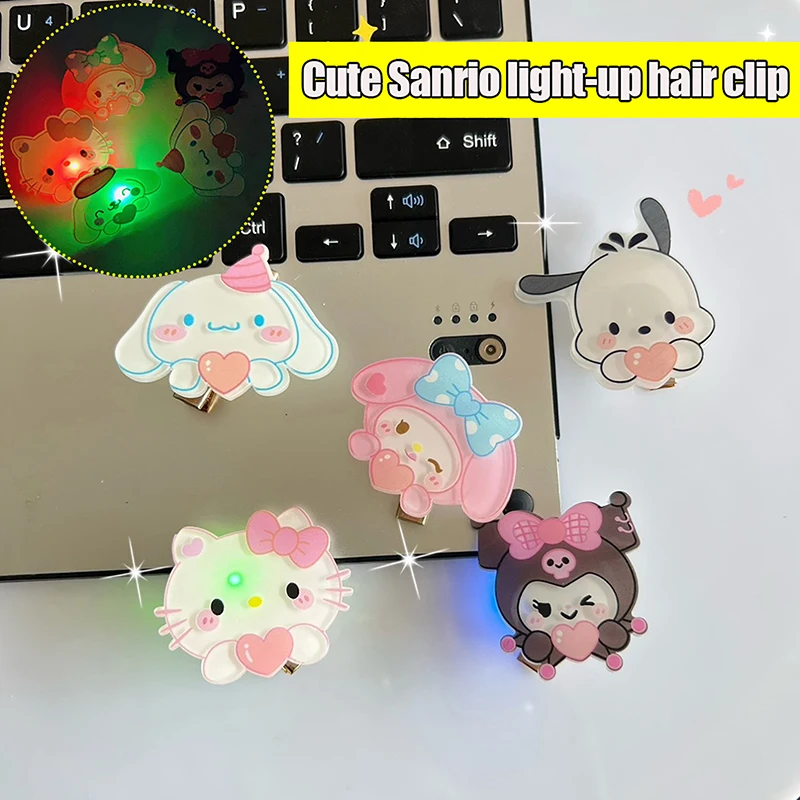 Clip de agarre de Sanrio luminoso de dibujos animados, horquilla linda, Clip de pico de pato, tocado de niña, accesorios para el cabello, Hello Kitty, Kuromi, Pochacco