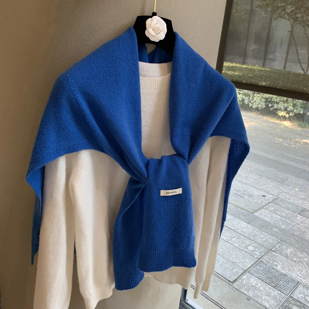 100% Wool Knitted Shawl Solid Color Large T-shaped Outer Scarf Autumn and Winter Warm High-end Wardrobe Versatile Scarf