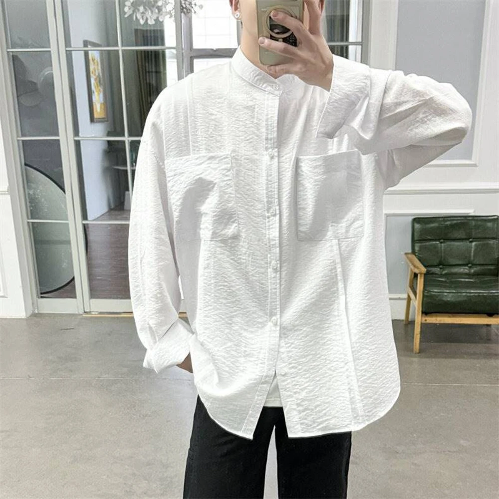 

2026 Spring New Arrival Men's Solid Color Long-Sleeve Shirt American Retro Fashion Trendy Casual Simple Breathable Men's Top