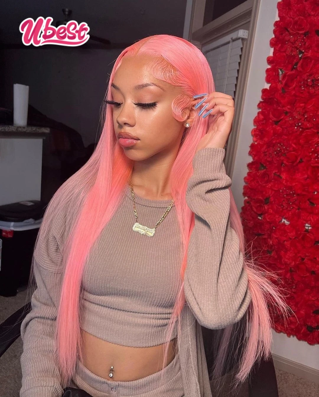 Pink Cosplay 613 Colored 13X6 Straight Transparent Lace Front Wigs Human Hair 180％ Density Brazilian Hair Remy Hair T Lace Wig