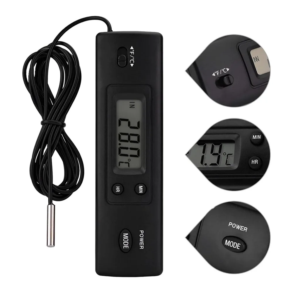 Double Probe Digital Thermometer High Accuracy Celsius Fahrenheit Switch Refrigerator Thermometer Wired Probe Time Display