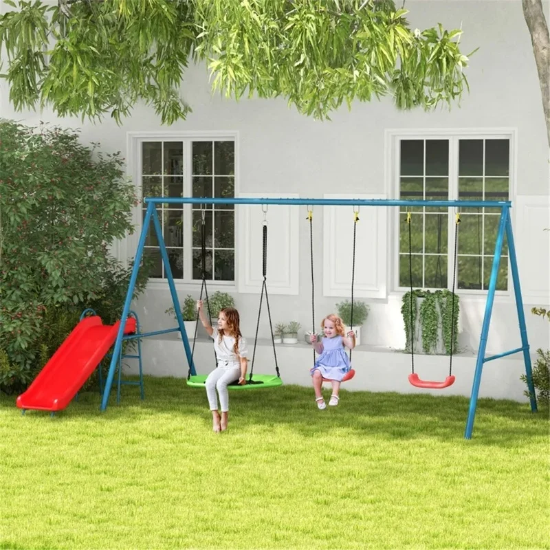 

Outdoor Heavy Duty Swing Set 3 Swings Metal Sets for Backyard Big Kids Playset Playground Patio Swings