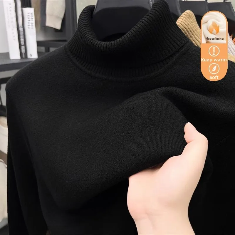 Autumn Winter Anti Pilling Knitted High Neck Sweater Slim Fit Long Sleeved Pullover Fashionable Solid Color Trendy Men Clothing