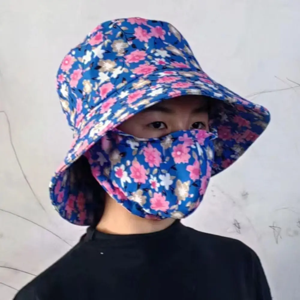 New Dust Mask Hat Unisex Flower Fisherman Hat Outdoor Protect Neck Anti-uv Sunscreen Hat Tea Picking Cap With Mask