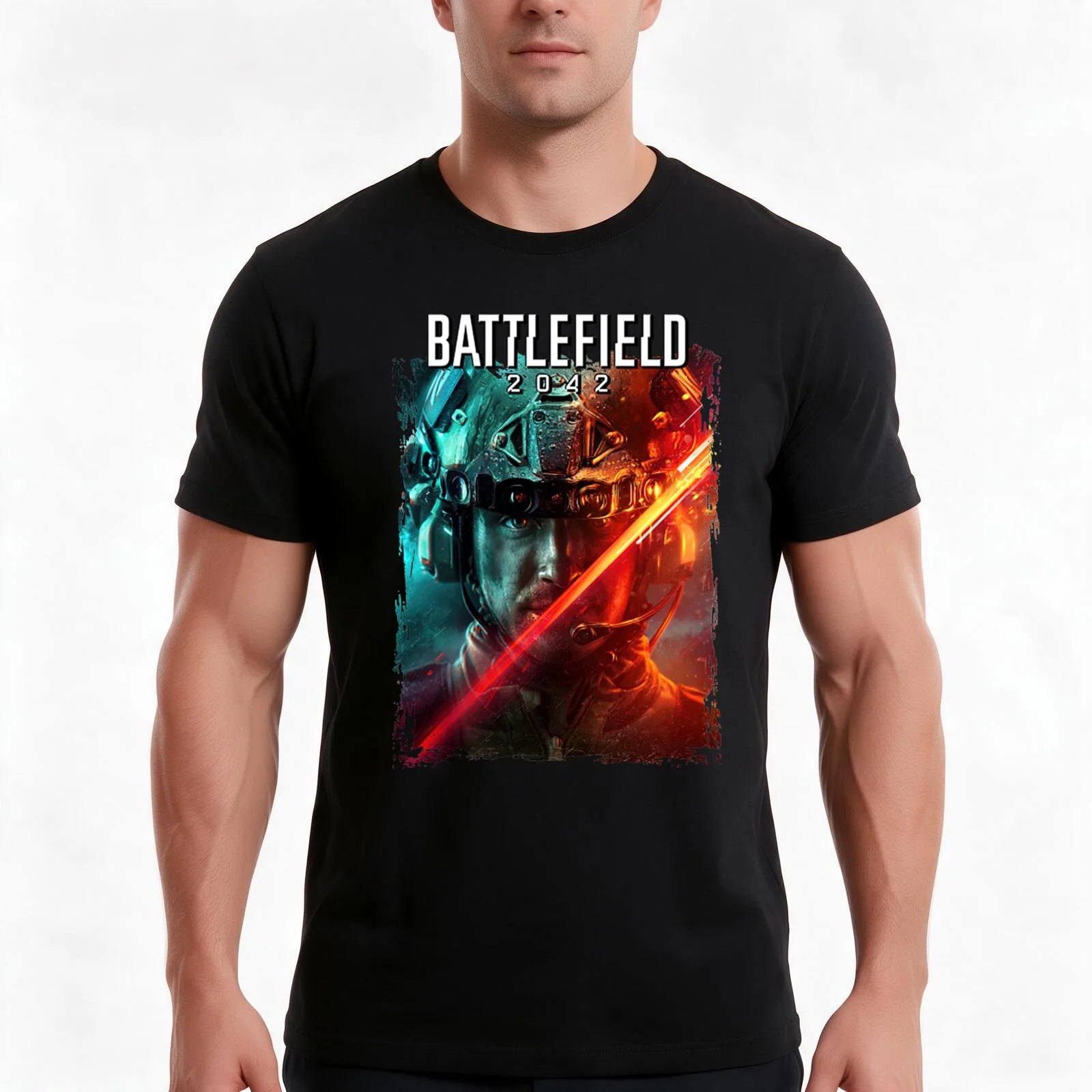 Battlefield (2042) T-Shirt, Summer Casual Cotton Tee, Oversized Streetwear Tops, Vintage Graphic Print, Loose Fit Short Sleeve