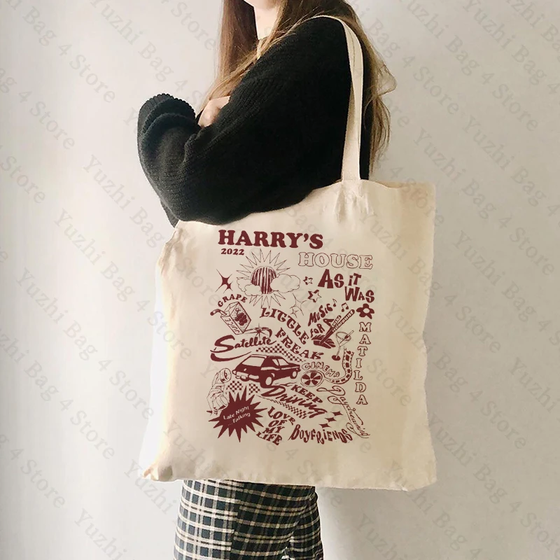 Welcome To Harry\'s House Pattern Tote Bag Hs Merch Casual Canvas Shoulder Bag Music Album Handbag Print Bags Shopping Bags