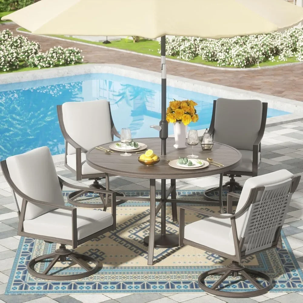 

5-Piece Outdoor Patio Dining Set, 4pcs Patio Swivel Rocking Chairs and 38’’ Round Dining Table with 1.65’’ Umbrella Hole