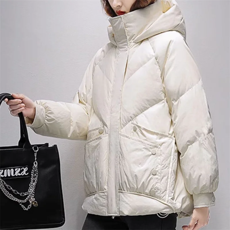 Manteau d'hiver en coton pour femme, veste courte en duvet de coton, édition coréenne, ample, épais, à capuche, coupe-vent, chaud, nouvelle collection 2025