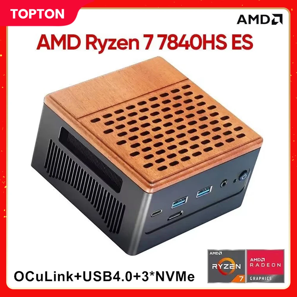 Topton Oculink Mini PC Gamer AMD Ryzen 7 7840HS ES 3*PCIe4.0x4 32G DDR5 6400MHz 2*2.5G LAN USB4 NAS Computer Windows 11 WiFi6