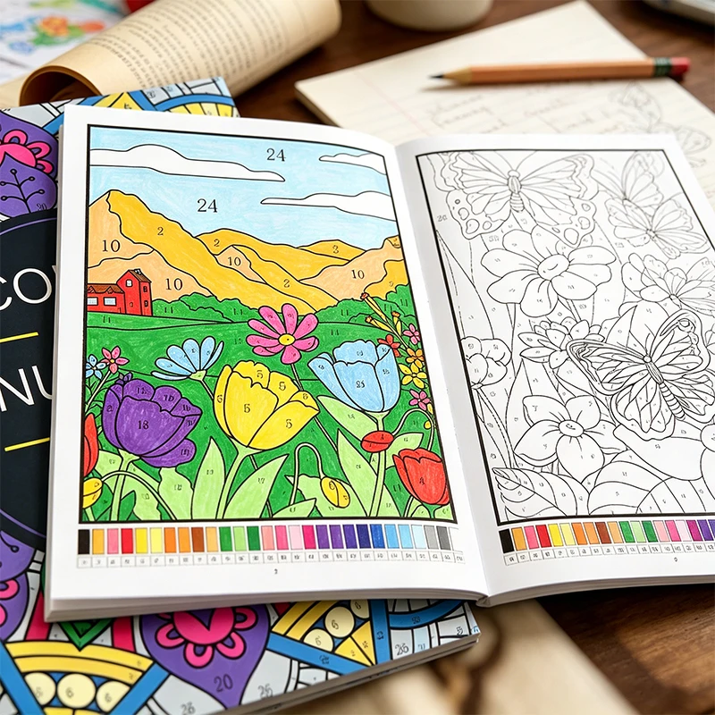 1-Pack Adult Digital Coloring Book, Fill in the Corresponding Colors by Numbers, Relaxing Floral Coloring Activity Book, Stress-Relieving, Calming, Focused, and Creative Leisure Mindfulness Art Practice Book