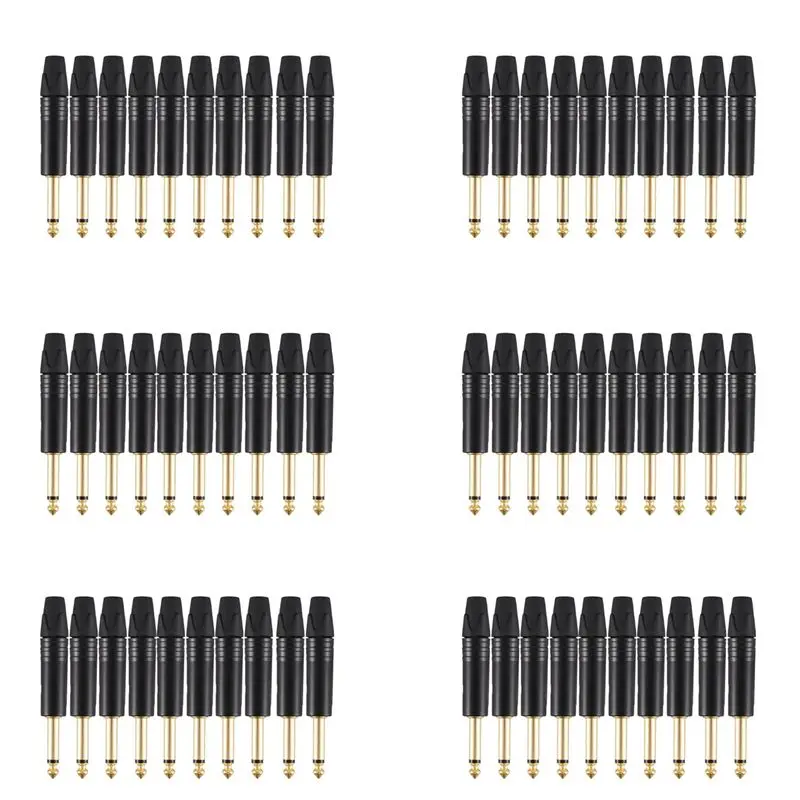 

ABJI-Gold Plating 60 шт. профессиональные моно-разъемы 2-полюсные 6.35 мм 6.5 мм стереофонические штекеры Neutrik 6.35 мм черные