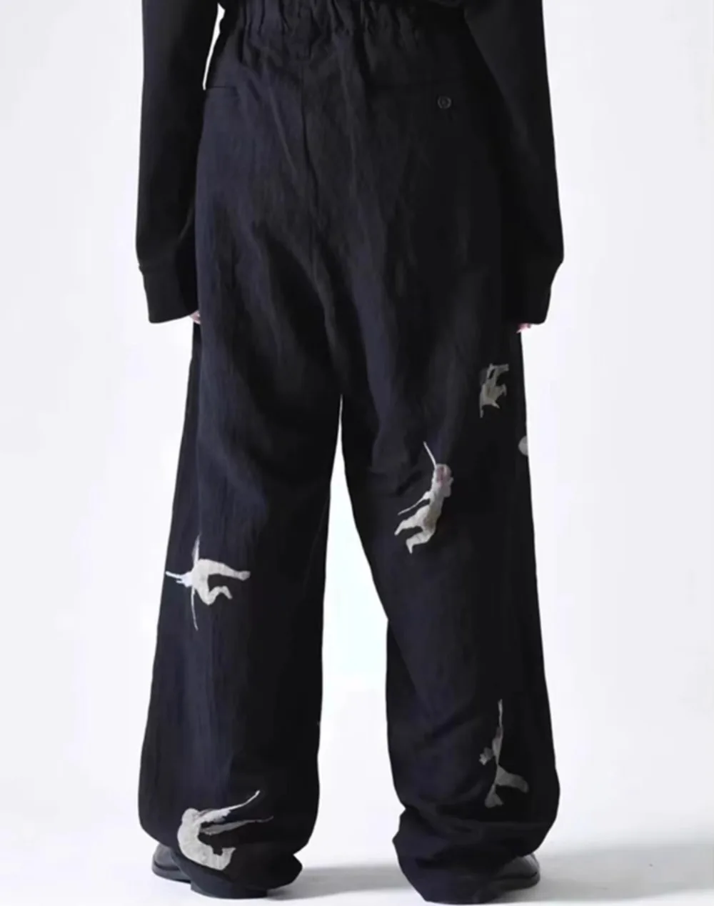 High Street Pants Men's Japanese Angel Pattern Printed Design Stylish Linen Blended Loose Streetwear Pants Men Clothing