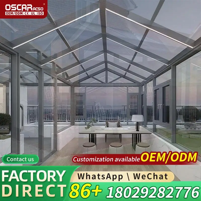 Custom Modern Insulated Aluminum Alloy Glass Sunroom High Light Transmission For Villa Patio Garden Yard Europe 1 Year Warranty