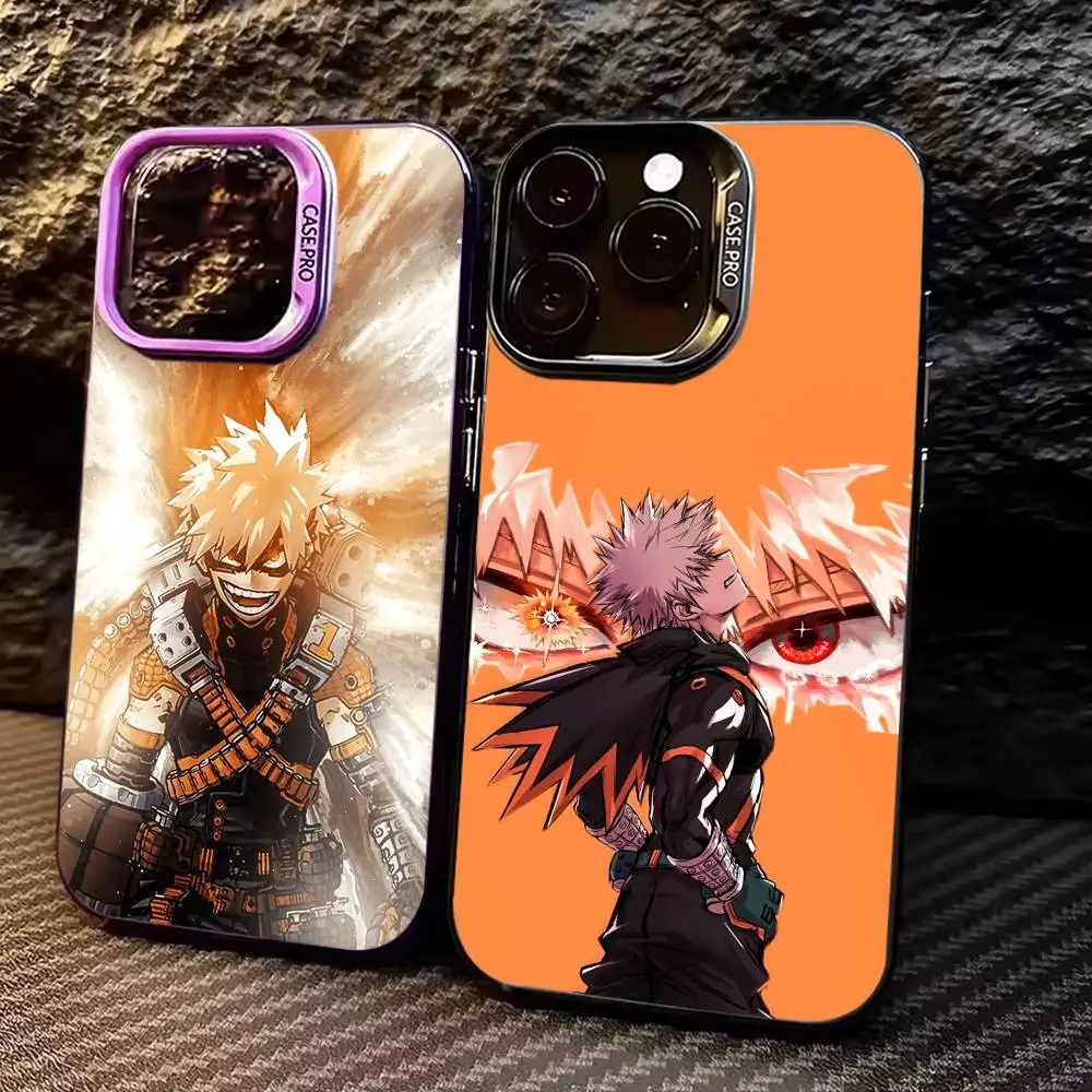 Bakugo A-Anime K-Katsuki Funda de teléfono para iPhone 17,16,15,14,13,12,11 Plus,Pro Max, funda de teléfono plateada de color