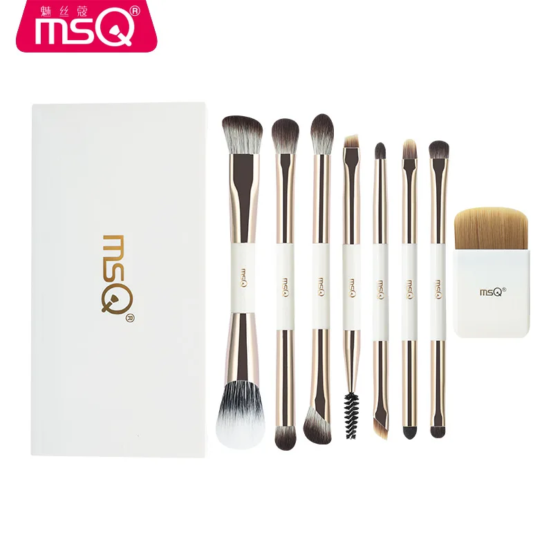 Juego de 8 brochas de maquillaje de doble cabezal, caja portátil para base, brocha de aseo, brocha para sombra de ojos, brocha para sombra de nariz, brocha para pestañas