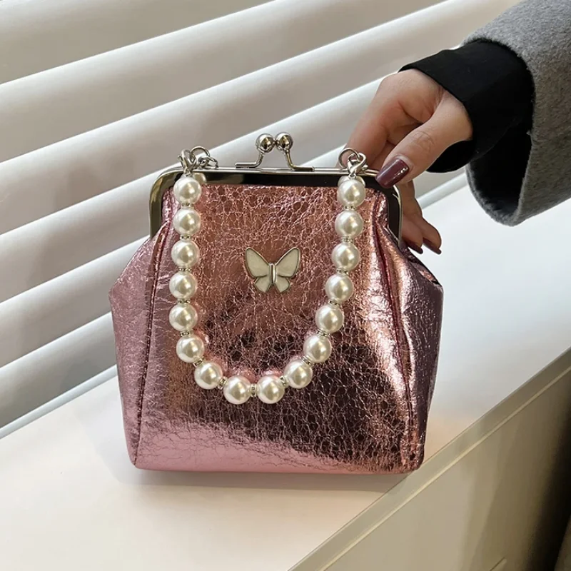 

Small Square Handbags for Women 2024 New Bow Leather Fashion Pearl Bag Cute Elegant Design Evening Crossbody Shoulder Bag Ladies