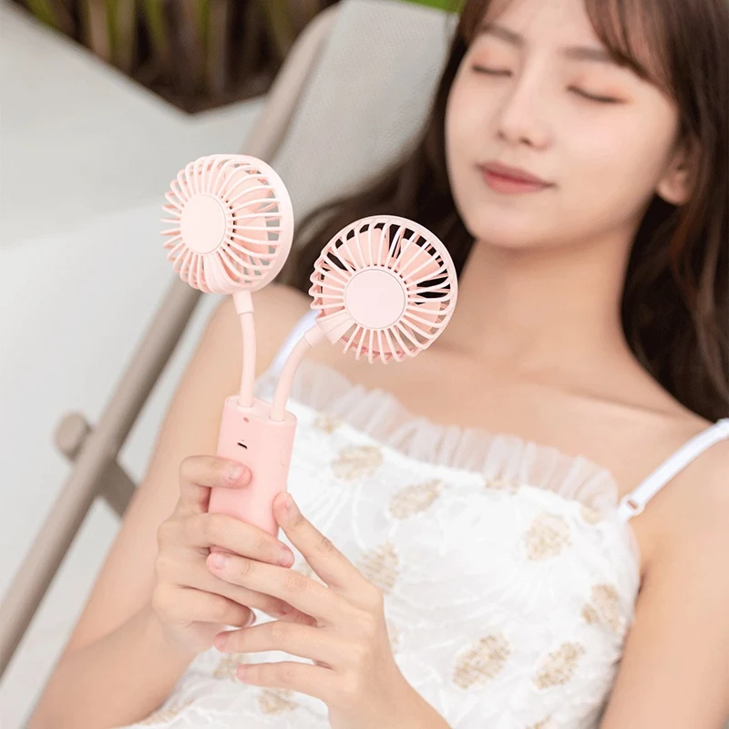 Mini Handheld Fan Foldable Couple Double Head Fan 3000Mah Portable USB Charger Fan 360 Degree Adjustment