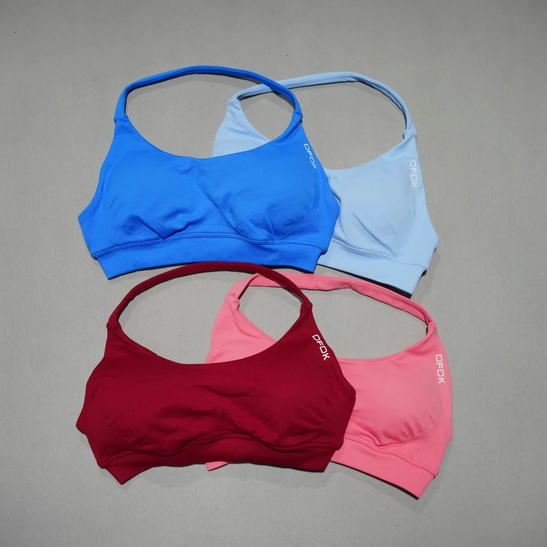 DFDK Push Up Athletic Sports Bra, Seamless Backless Camisole, High Support Yoga Top for Workout Training