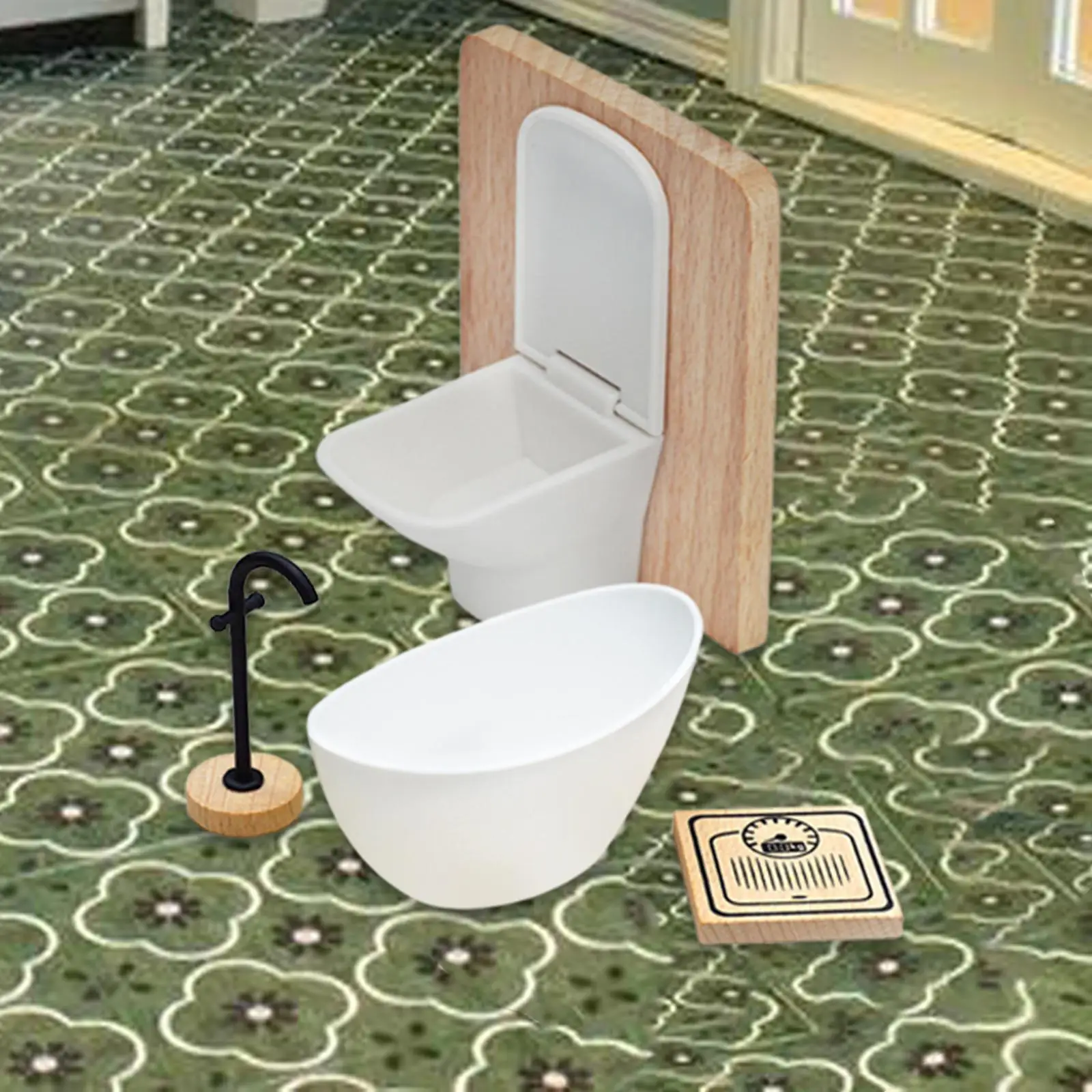 Juego de baño para casa de muñecas, 4 piezas, 1:12, muebles en miniatura, adornos