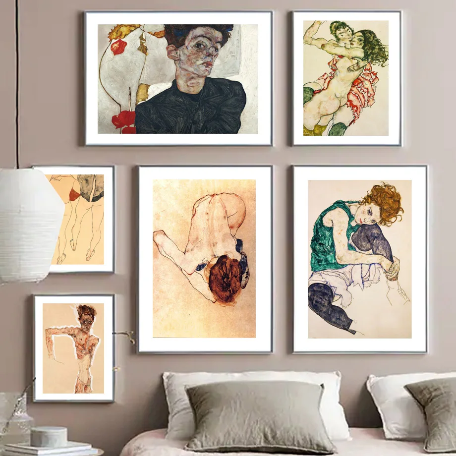 Egon Schiele Expressionism Wall Art Mural Posters And Prints Vintage Abstract Figure Canvas Painting Gallery Bedroom Home Decor