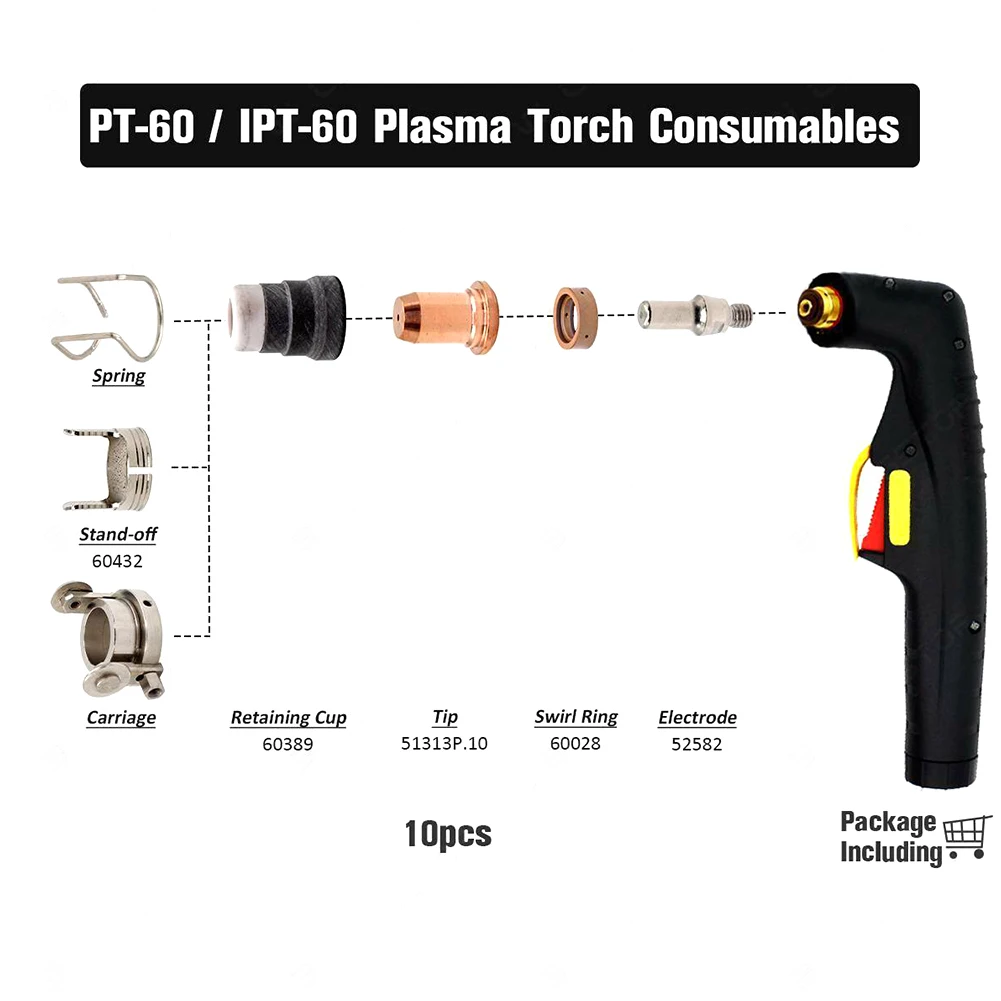 Consumable Set PT60 Tips Plasma Torch Spare Parts Package Electrode Tips Stable Performance Tested Manufacturing