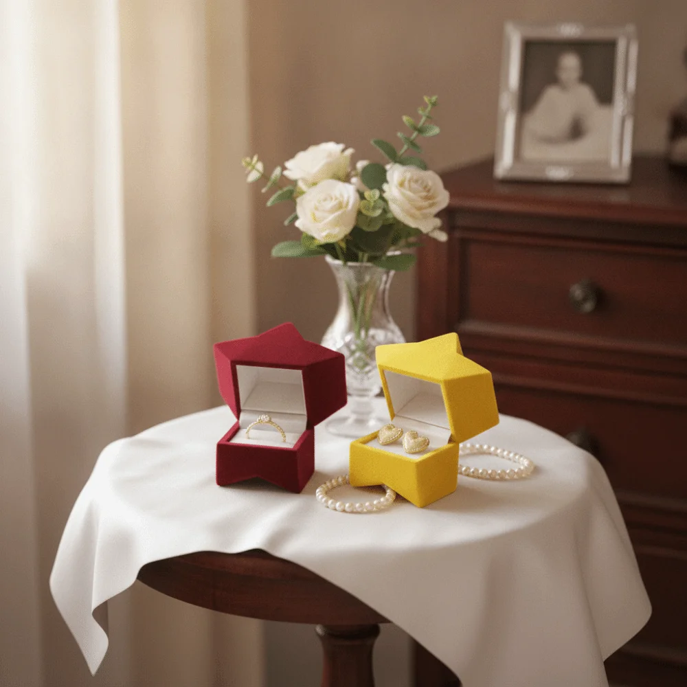 Creative Display Holder Engagement Ring Box Portable Mini Small Ring Bearer Box Exquisite Velvet Vintage Ring Case Couple