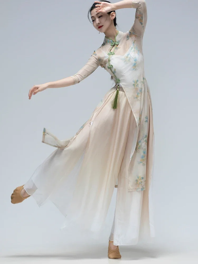 

Новое танцевальное платье Cheongsam, женская эластичная одежда для классических танцев, одежда для выступлений для взрослых, танцевальные костюмы