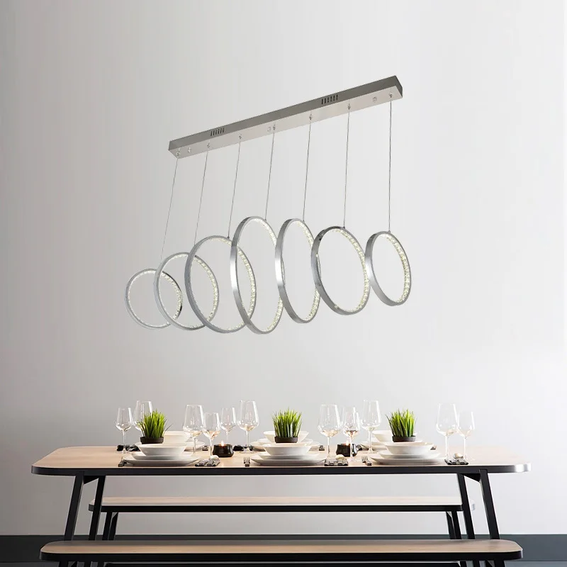 Ring Circular Crystal Pendent Lamp, Simple and Creative Lighting Fixture for Decorating Dining Rooms Living Rooms Bar Counters