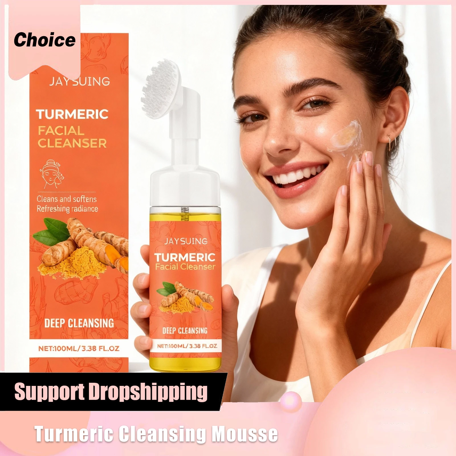 Turmeric Gentle Cleansing Mousse Unclog Pores Remove Blackheads Purifying Skin Rich Foam Refreshing Exfoliating Facial Cleanser