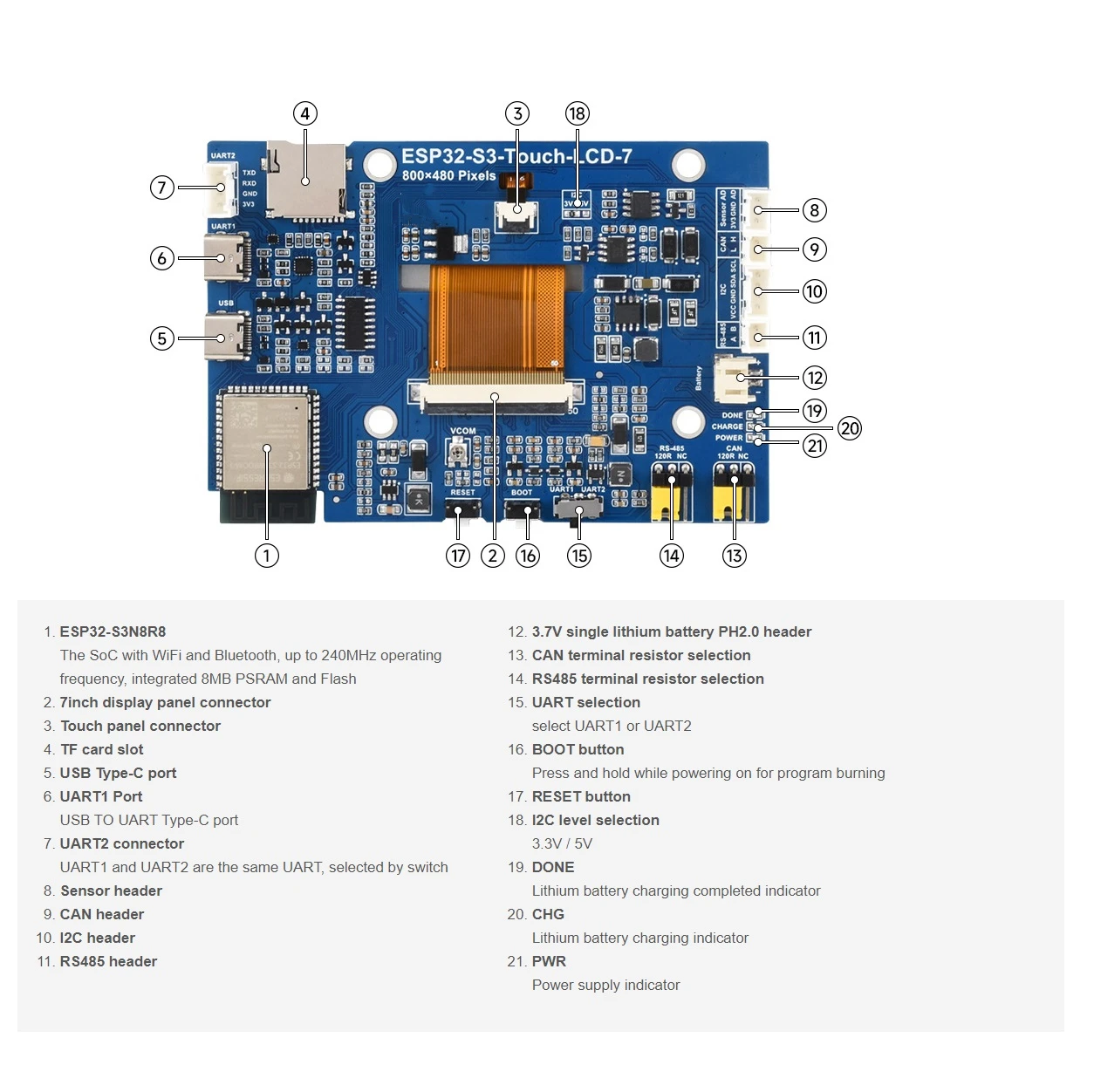 Imagem -02 - Placa de Desenvolvimento de Tela de Toque Capacitiva de Polegadas Módulo Esp32-s3 com Suporte para Antena Interna Wifibluetooth