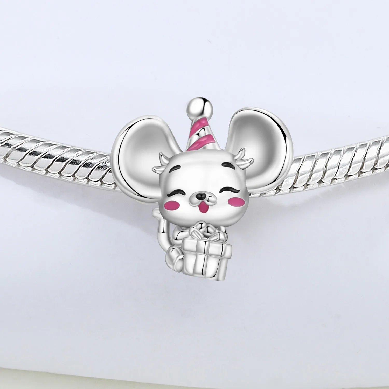 PANPOKI 925 Sterling Silver Cute Mouse Animal Beads Original Pendants Bracelet Charm Jewelry Party DIY Trendy Gifts