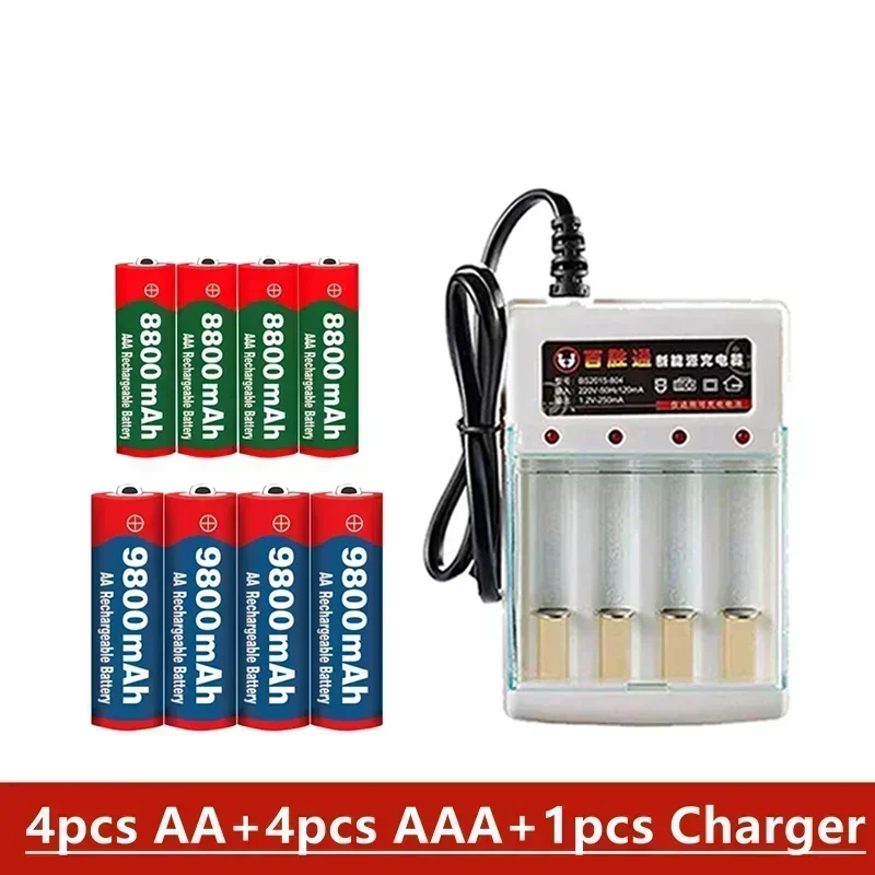 1.5V Rechargeable Battery AAA 8800 Mah+AA 9800 Mah with Alkaline Technology Suitable for Toy Shavers+chargers