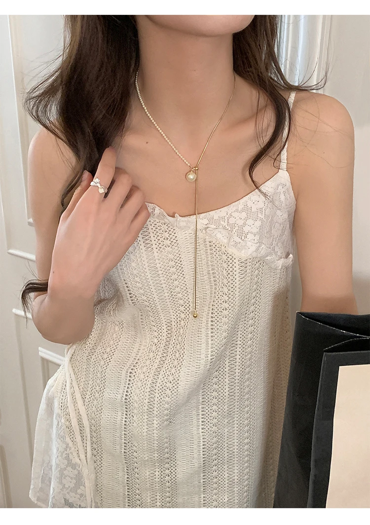 2024 neue Design Perle Ziehen Schlange Knochen Kette Lange Halskette Für Frauen Mädchen Mode Zubehör Pullover Kette Partei Schmuck – Detail 11
