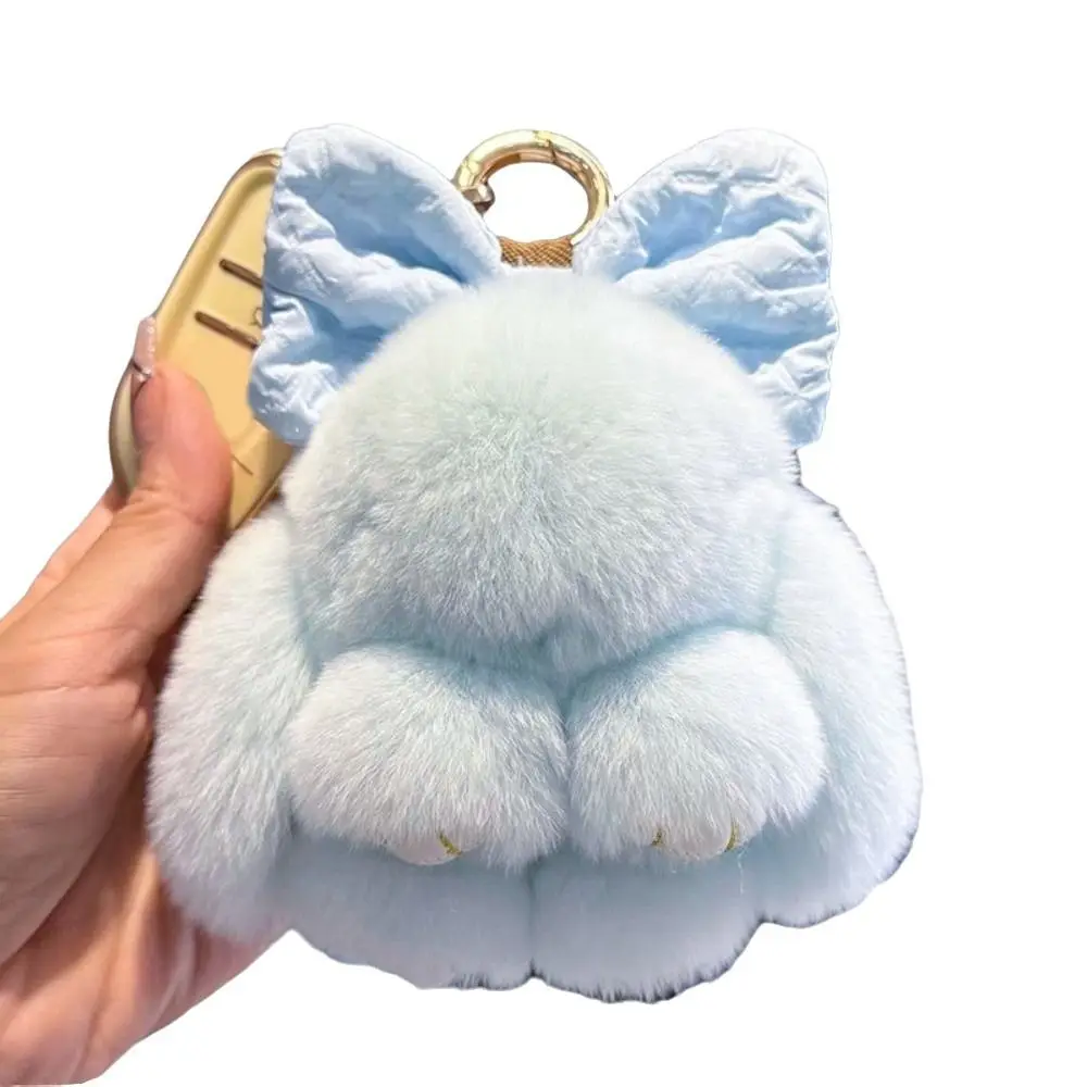 Weicher, flauschiger Kunstfell-Kaninchenfell-Schlüsselanhänger, hängende Ornamente, Pompon-Plüsch-Kaninchen-Schlüsselanhänger, Plüschpuppen, Kawaii-Häschen-Anhänger für Damen – Detail 7