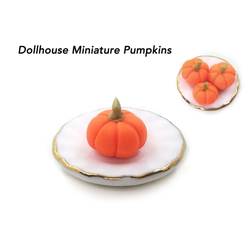 10pcs 1:12 Dollhouse Miniture Pumpkins Artificial Clay Lifelike Decoration Mini Fake Harvest Pumpkins For Halloween