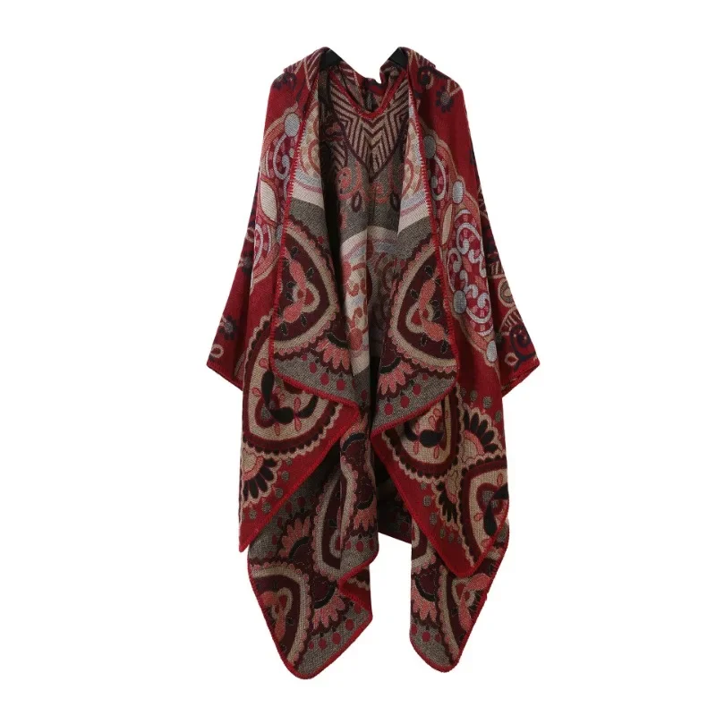 ヨーロッパとアメリカのストリートトレンドセッターポンチョ秋冬レディース特大プリントケープコートファッションレディース暖かいマントショール
